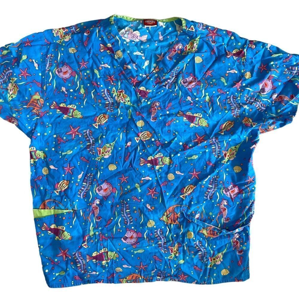 Vintage beachy underwater blue scrub top
